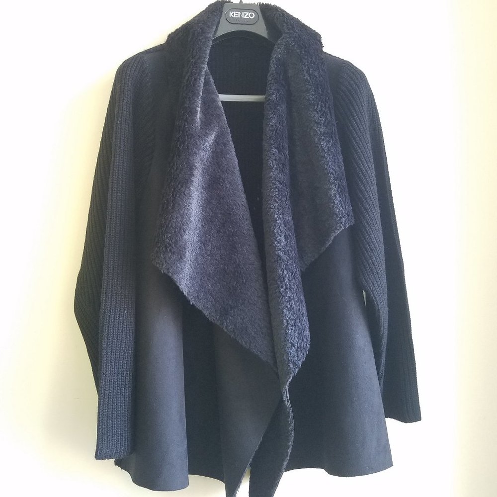 Black Faux Shearling Sweater Jacket NWOT Plus